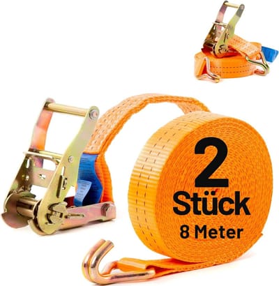 Spanriemen Set - Sjorbanden Vastzetbanden - Transport Beveiligen - Hoge Breeksterkte - 8 meter 2 stuks - Blauw