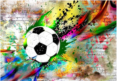 Fotobehangkoning - Behang - Vliesbehang - Fotobehang Voetbal Graffiti Muur - 150 x 105 cm