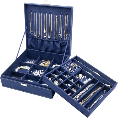 Elegante Sieradendoos voor Dames - Dubbel Laags Organizer met Haken en Scheidingswanden