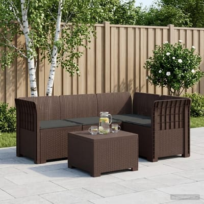 vidaXL - 4-Zitter - Tuin - Sofa - met - Kussens - Rattan - Look - PP - Bruin