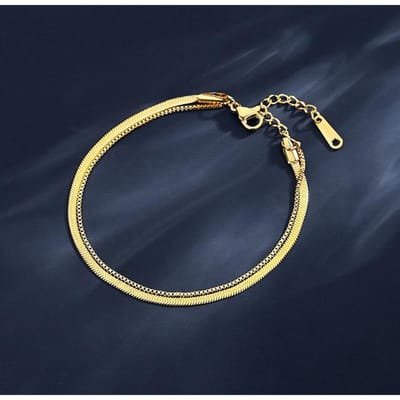 Bracelets à chaîne serpent plate en acier inoxydable plaqué or pour femmes, accessoires de chaîne à chevrons, bijoux cadeau blue