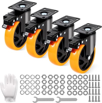 Zwenkwielen 127 cm set van 4 - beveiliging A/B-vergrendeling - PVC-wielen - zware belastbaarheid - niet-markerende wielen - kar meubels