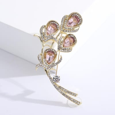 Dames Heren Mode Exquise Veer Kristal Broche Badges Klassieke Parel Strass Speld Accessoires Voor Dameskleding Jas gray