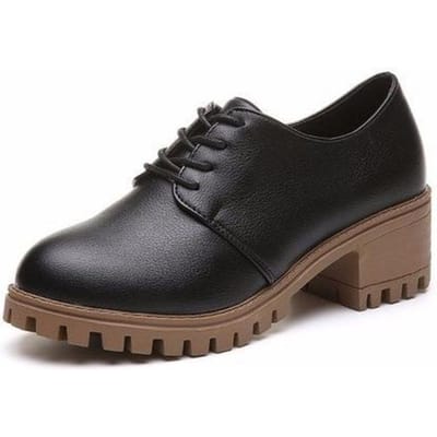 Automne Nouvelle Mode Oxfords Chaussures Femmes Féminines Lacets Cuir PU Grande Taille Chaussures Décontractées Femme Plateforme Talons Hauts Chaussures Dames 38 noir