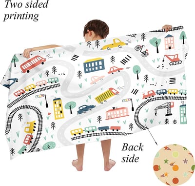 Ulticool Microvezel Handdoek - Speelkleed Auto Trein Verkeer - Badhanddoek Strandlaken - Sneldrogend Badlaken - 140 x 70 cm - voor Reizen Sport Spa Yoga Zwemmen – Lichtgewicht Reishanddoek Microfiber Kleed Reis Doek - Grijs Wit - Cadeau Jongen 1 jaar