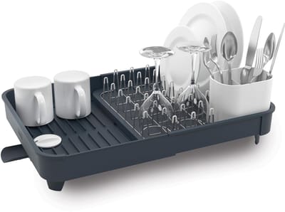 Unyqoos® Uitbreidbaar Afdruiprek met Flexibele Opslag en Waterafvoer voor Keuken