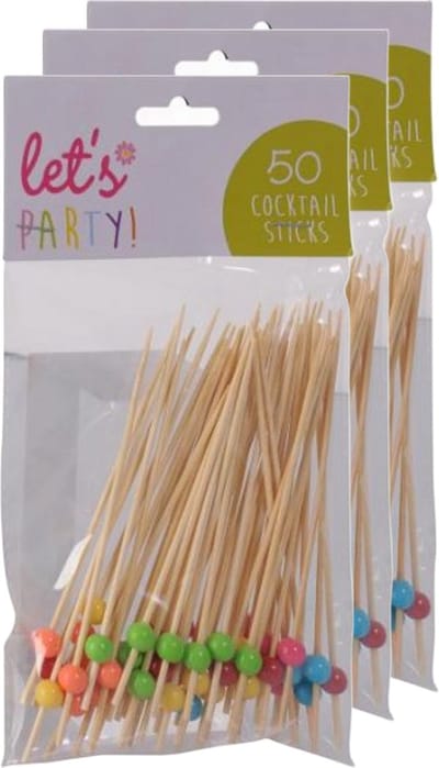 Excellent Houseware Cocktailprikkers met balletje - 150x stuks - bamboe