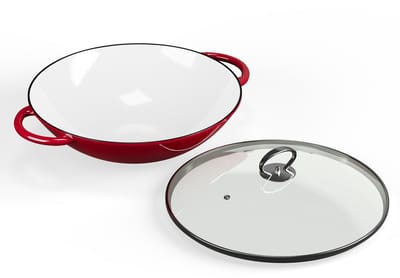 ToCi Wokpan van gietijzer, Geëmailleerde pan & wok, Grote & diepe gecoate pan, Wokpan met deksel & handgrepen, Antiaanbak- voor inductie, Glaskeramiek, Oven, Gas- & elektrisch fornuis
