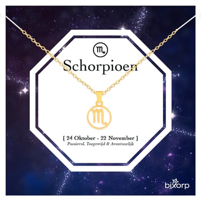 Bixorp Stars Sterrenbeeld Ketting Schorpioen / Scorpio - Stainless Steel Rondje met Goud Verguld - 45cm Ketting met Zodiac Hanger - Inclusief Cadeau Verpakking
