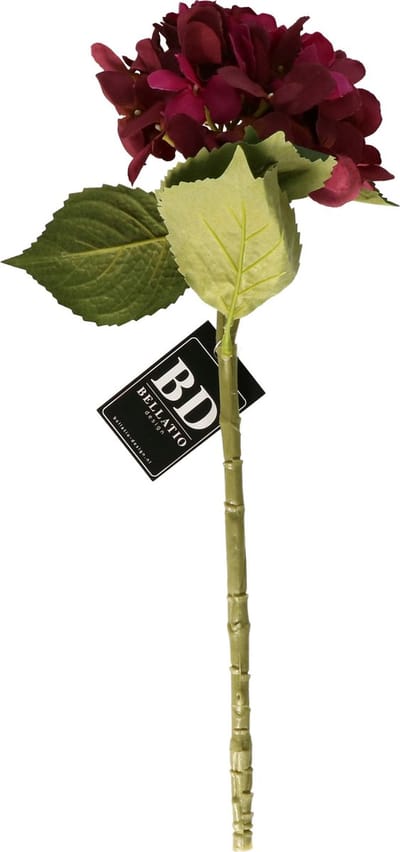 Bellatio Design Kunstbloem Hortensia tak - bordeaux rood - 48 cm - losse steel - Kunst zijdebloemen - hydrangea