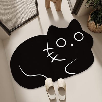 Diatomeeënaarde Vloermat Badkamer Waterabsorptie Sneldrogend Voetkussen Cartoon Zwarte Kat Vuilafstotend Antislip Kussen Huishoudelijk Badkamer Entree Mat 40 * 60cm white