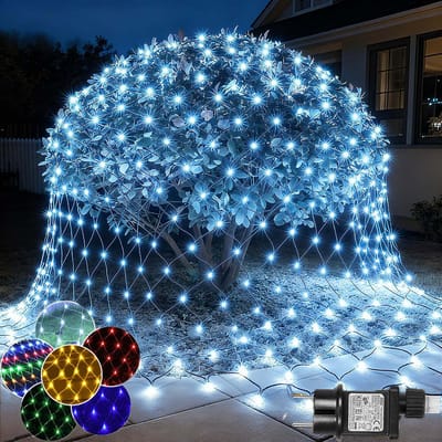 MUPOO Netverlichting Buiten Lichtnet IP44-lichtslinger Lichtnetten Koud Wit Licht -Net Lichtgordijn 2x2M 144LEDs- Geheugen- 8 modi- Boomverlichting -Kerstverlichting