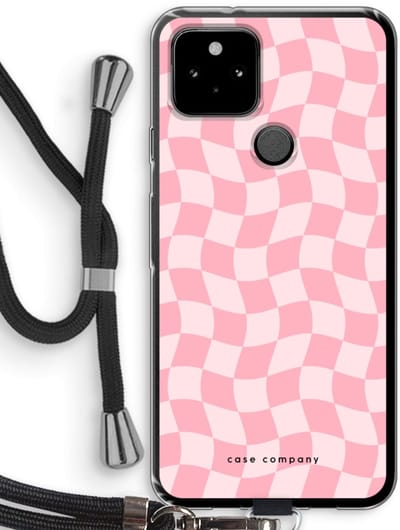 Case Company® - Hoesje met koord geschikt voor Google Pixel 5 hoesje met Koord - Grid Roos - Telefoonhoesje met Zwart Koord - Bescherming aan alle Kanten en Over de Schermrand