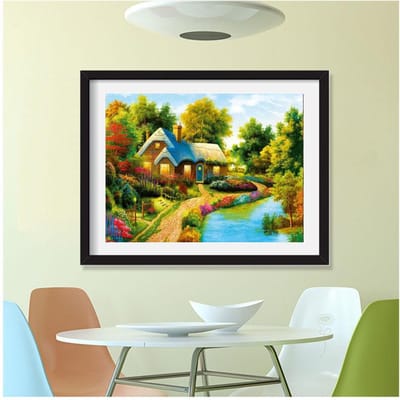 Diamant schilderij borduurwerk landschap huis kruissteek landschap patroon volledige ronde strass 20X30CM yellow