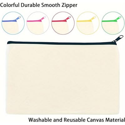 Trousses Zippées Toile Blanche - Couleurs Assorties Tissu Étuis à Crayons Cosmétiques avec Fermeture Éclair Sécurisée, Organisateur de Voyage Bricolage pour Maquillage, Crayons