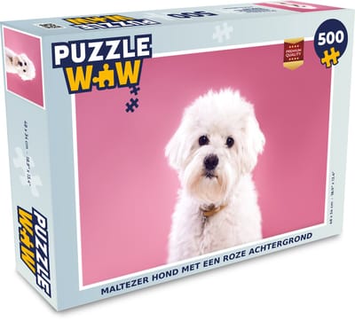 Puzzel Maltezer hond met een roze achtergrond - Legpuzzel - Puzzel 500 stukjes