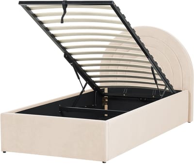 ANET - Bed met opbergruimte - Beige - 90 x 200 cm - Fluweel