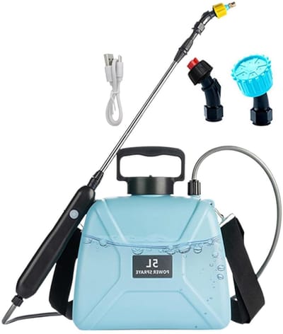 Elektrische Waterspuit - Sproeier Tuin - Planten Verzorgen Schoonmaken - 3 Mondstukken Telescoop - 5L Capaciteit - Lichtblauw