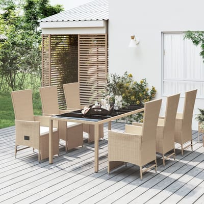 vidaXL - 7-delige - Tuinset - met - kussens - poly - rattan - beige