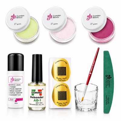 Guardian Beauty Acrylpoeder Set - 3 Kleuren - 27g - Limoen, Transparent en Fuscia Roze - Met Accessoires