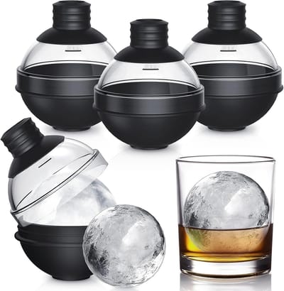 Siliconen IJsballen - 4 stuks - Grote Whiskey IJsballenvorm - Ronde Whisky Stones - IJsblokjesvorm - IJsklontjes - Cocktails - Frisdrank - Voor cocktails, babyvoeding en dranken - BPA vrij - Ø 6 cm - Zwart - Cadeau Tip