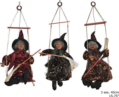 trappelende heks op schommel met licht, geluid en beweging 40 cm - 3 STUKS - feestdecoratievoorwerp - Halloween
