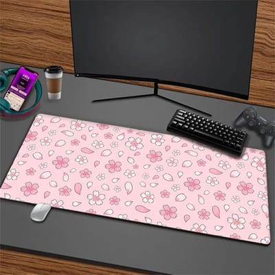 XXL Muismat - Bureauonderlegger Toetsenbordmat - Gamen Kantoor Thuis - Antislip Rubberen Basis - 120x60 cm - Roze Bloemblaadjes