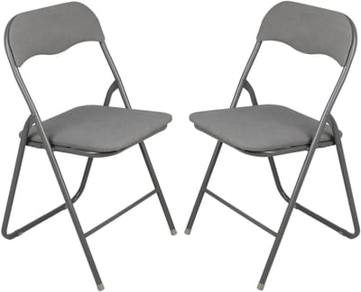 Urban Living Klapstoel - 2x - met stoffen zitting - antraciet - 44 x 45 x 80 cm - metaal - Bijzet stoelen - Inklapbaar