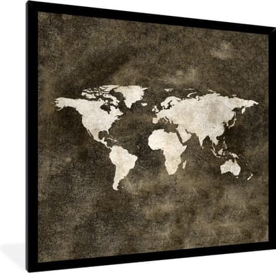Poster in lijst - Fotolijst 40x40 cm - Posters - Wereldkaart - Retro - Goud - Posterlijst zwart - Decoratie - Wanddecoratie woonkamer - Muurdecoratie slaapkamer