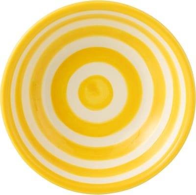 J-Line kom Granada Stripes Low - keramiek - wit/geel - small - Ø 14 cm