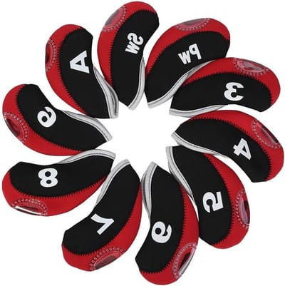 10-delige set golfclub hoofdkappen, beschermhoezen voor putters en ijzers, met nummers en in de kleur rood
