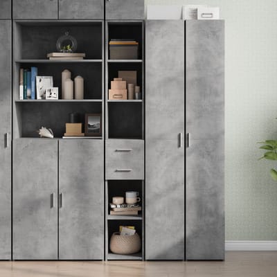 vidaXL - Hoge - kast - 30x42,5x185 - cm - bewerkt - hout - betongrijs