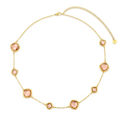 CO88 Collection - 8CN-26504 - Dames Ketting Oranje Glasstenen - Stainless Steel - Cadeau