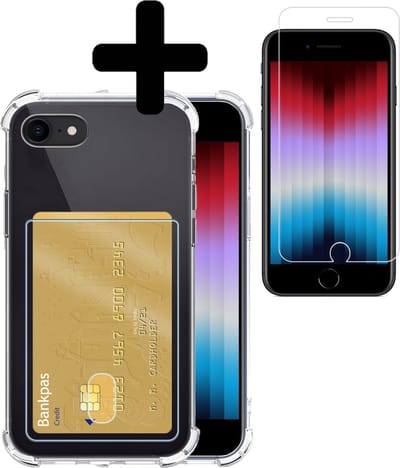 Hoesje - Geschikt voor Apple iPhone SE (2022) - Met Screenprotector - En Pashouder - En Kaarthouder - Telefoon Hoes Shockproof - Siliconen Case - Back Cover - Shock Proof - Pasjes Houder - Telefoonhoesjes - Transparant