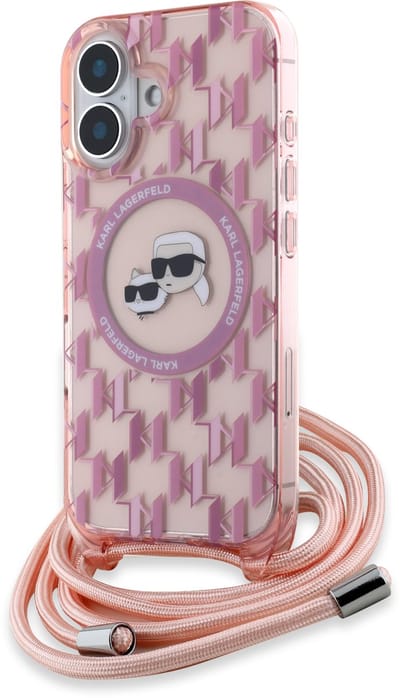 Karl Lagerfeld iPhone 16 Backcover hoesje Magsafe IML KC heads - cord - Roze
