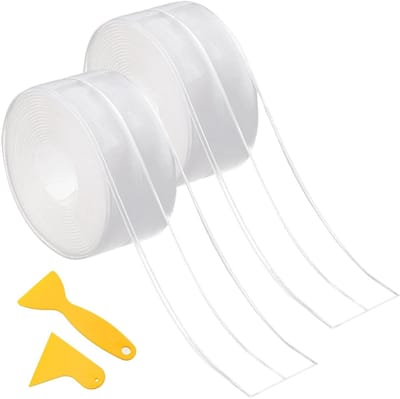 Zelfklevende Sealing Tape - 2 Rollen Waterdicht, Zachte Plinten Tape voor Badkamer en Keuken, Inclusief Schraper voor Eenvoudige Toepassing