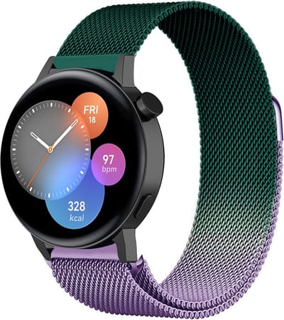 Strap-it Luxe Milanese bandje - geschikt voor Huawei Watch GT 2 42mm / GT 3 42mm / GT 3 Pro 43mm - paars/groen