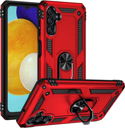 Anti-Shock Hybrid Ring Armor Hoesje Geschikt voor: Samsung Galaxy A24 / Galaxy A25 - Rood