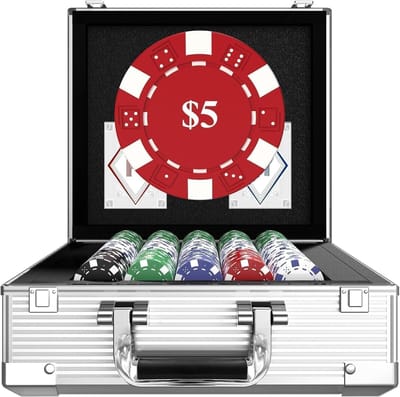 Thijox - Pokerset 600 Pokerchips 11.5g IJzeren Kern - Texas Holdem, 2-16 spelers, Leesbare Waarden $1/$5/$25/$100/$500, Inclusief Kaarten en Dobbelste