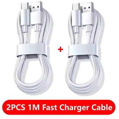 Oplaad/Data kabel - 2‑PACK - 100W - 6A - SuperSnelle USB‑A naar USB‑C Oplaadkabel – 1 Meter – Wit