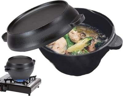 Gietijzeren Pan - Braadpan Stoofpan - Buiten Koken - Dubbele Handgrepen - 14.8 cm - Zwart