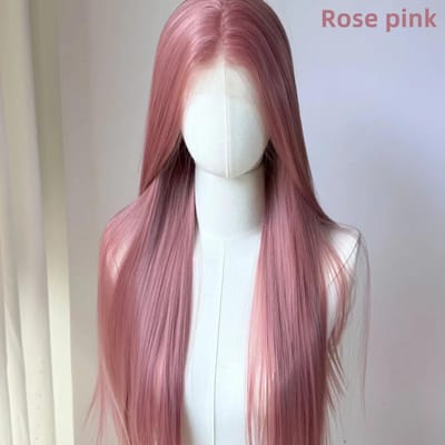 Lichtroze Pruik voor Dames 13x4 Kant voorzijde Pruik 26 inch Lang Recht Synthetische Pruiken Zacht Natuurlijk Hittebestendig Fiber Cosplay Pruik white