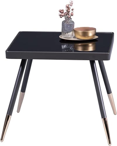Bijzettafel Salontafel - Moderne Tafel - Woonkamer Decoratie - Metaal Glas Combinatie - 50x46x50cm - Antraciet Goud Zwart