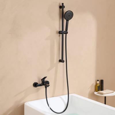 Auralum Max opbouw badkraan met 70 cm Glijstang en handdouche complete set - 3 functies handdouche - RVS - Mengkraan - 150 mm Hartafstand - Waterbesparend - Zwart