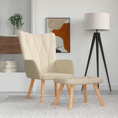 vidaXL - Relaxstoel - met - voetenbank - stof - crèmekleurig