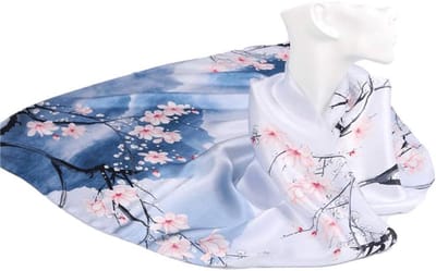 Zijde Sjaal - Dames Sjaal Foulard - Mode Accessoire - Bloemenprint Design - 68x68CM - Blauw