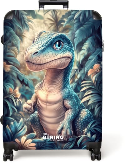 NoBoringSuitcases.com® - Koffer groot - Reiskoffer lichtgewicht - Dino in mystieke jungle met maanlicht - Rolkoffer met 4 wielen - Grote trolley XL - 98 liter bagage