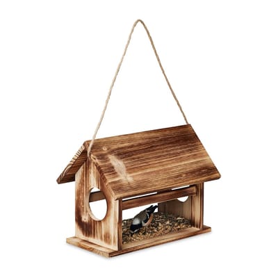 Famanu – Vogelvoederhuisje - hangend - hout - voederplek voor tuinvogels - vogelhuisje - HBD: ca. 24 x 30 x 21 cm - bruin