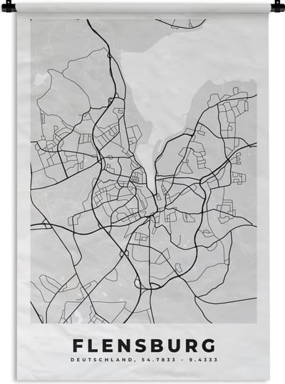 Wandkleed - Wanddoek - Plattegrond - Flensburg - Kaart - Stadskaart - Duitsland - 120x180 cm - Wandtapijt