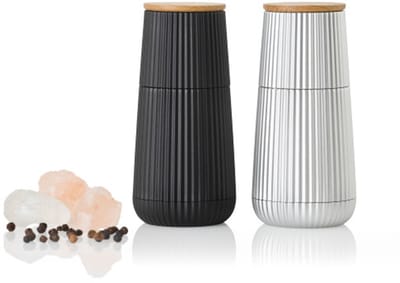 AdHoc Scape Peper- en Zoutmolenset – Zwart & Zilver – Handmatig – Keramisch Maalwerk – Verstelbare Molens – Stijlvol Contrast – 12,3 cm